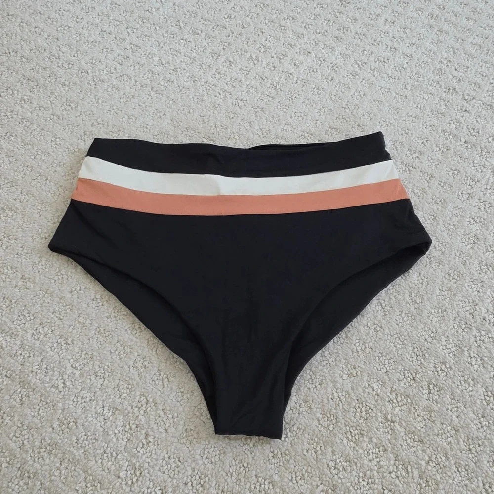 L Space Monica Wise Black Colorblock High Waisted Bikini Bottoms Size L NWT